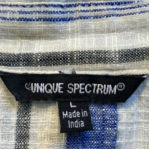 Unique Spectrum SZ L Cotton blue & white stripe gauzy button front top - Picture 6 of 7